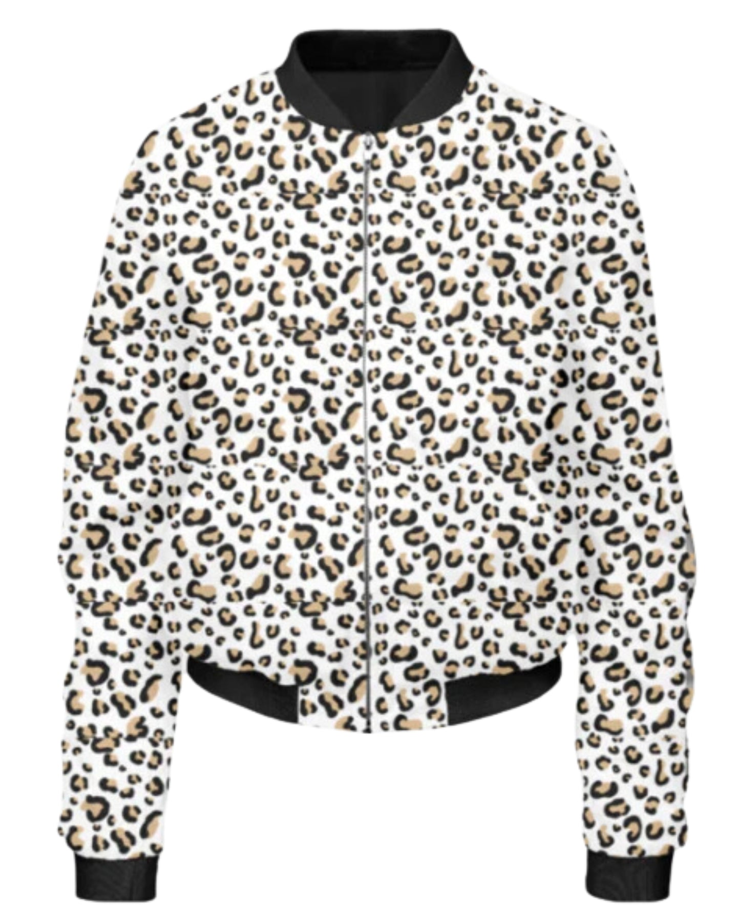 Women’s Polyester Bomber Jacket | Regular Fit | Zipper | Long Sleeve | LEOPARD PATTERN