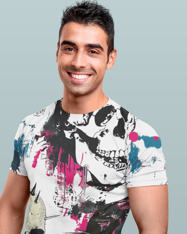 Men’s Polyster T-Shirt | All Over Print | Regular Fit | Round Neck | Short Sleeve | SKULL