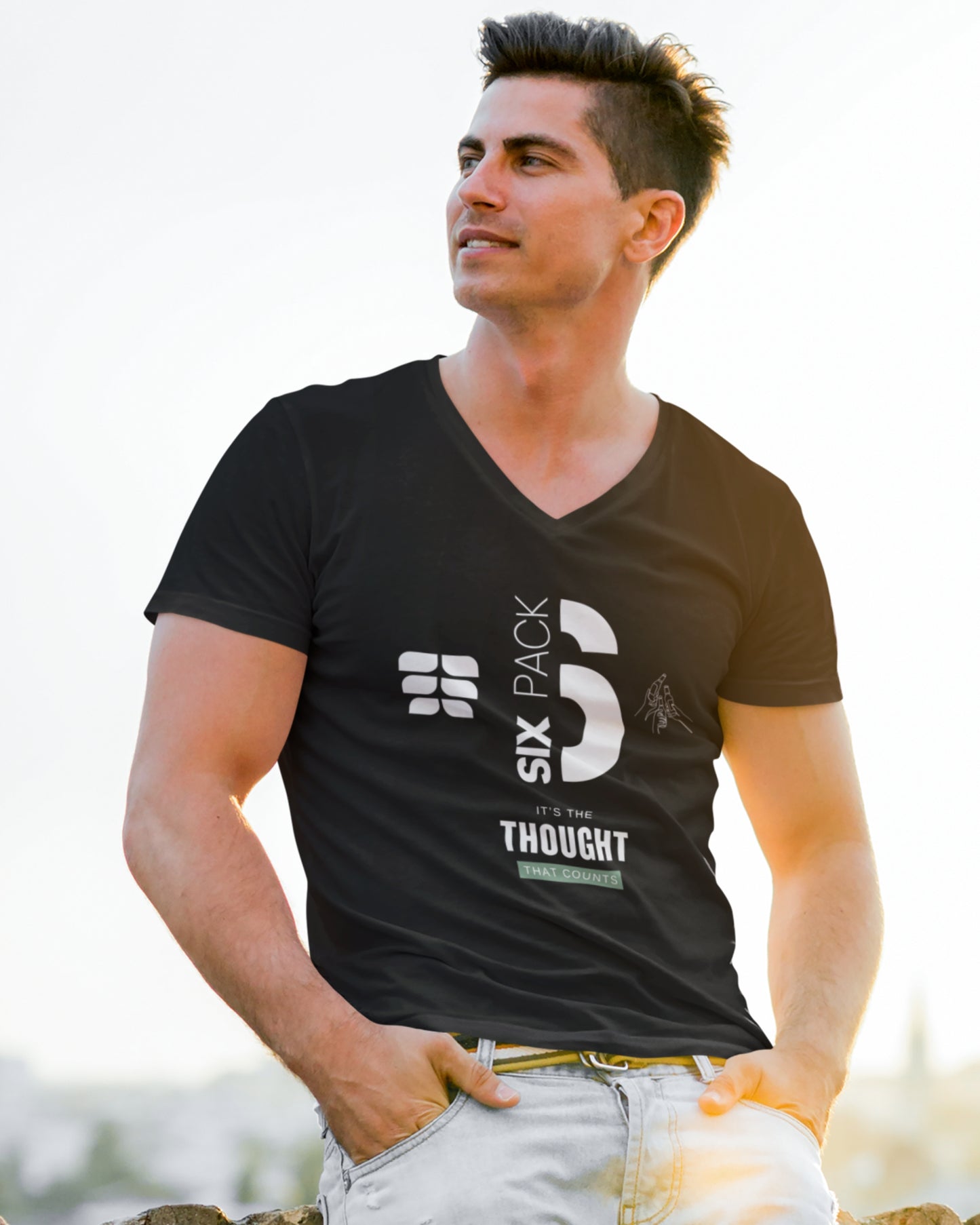 Men’s Cotton T-Shirt | Regular Fit | V Neck | Short Sleeve | SIX PACK