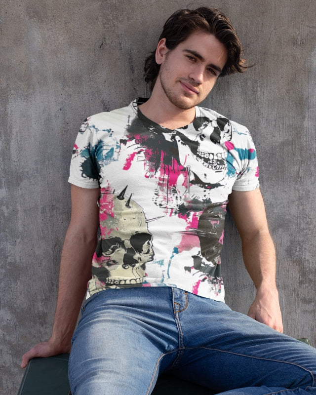 Men’s Polyster T-Shirt | All Over Print | Regular Fit | Round Neck | Short Sleeve | SKULL