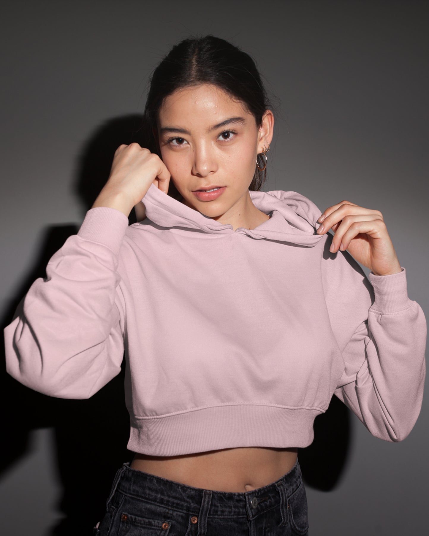 Women’s Cotton Crop Hoodie | Regular Fit | Long Sleeve | PLAIN