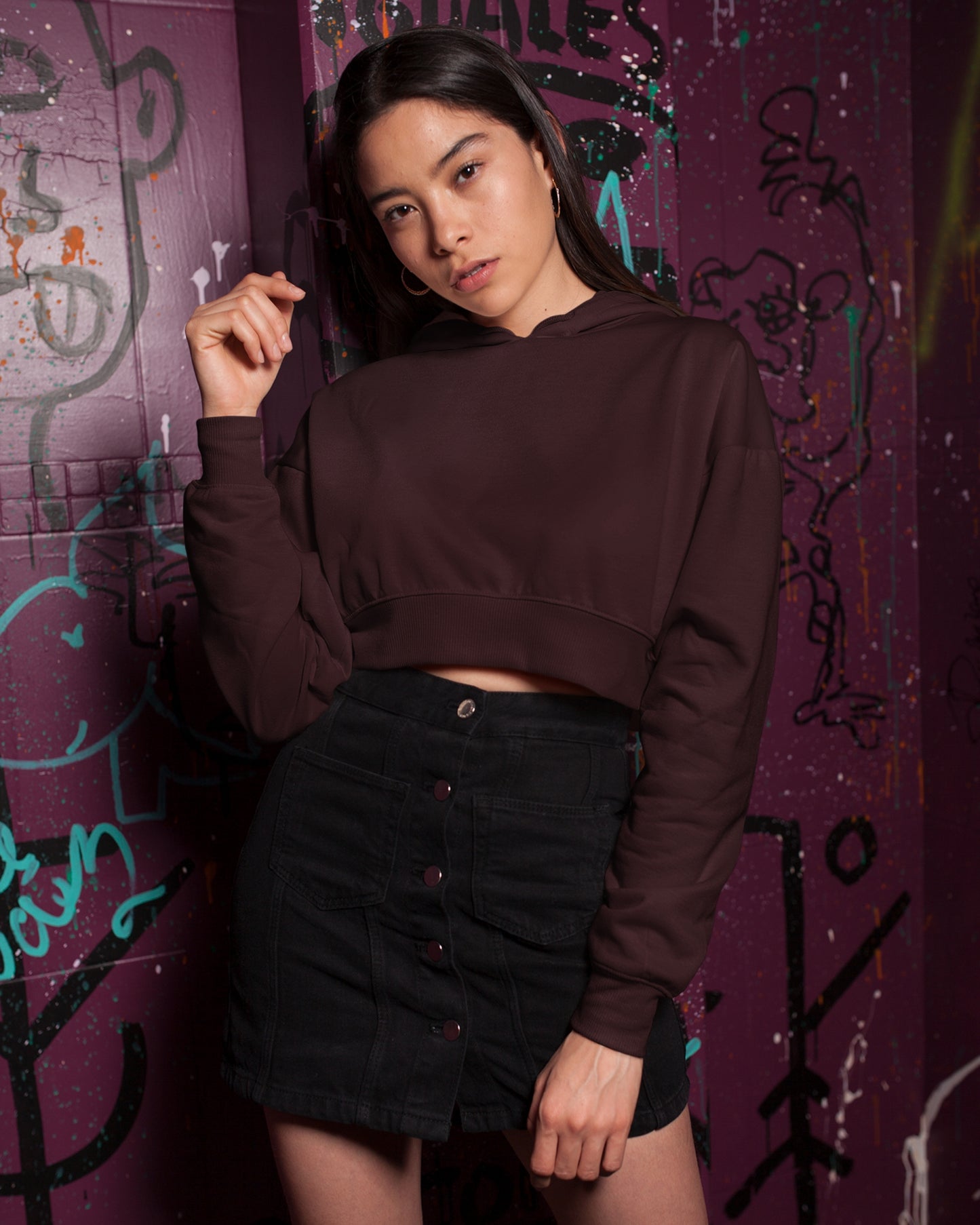 Women’s Cotton Crop Hoodie | Regular Fit | Long Sleeve | PLAIN