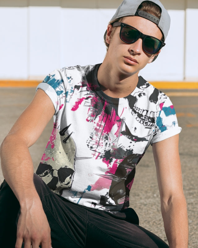 Men’s Polyster T-Shirt | All Over Print | Regular Fit | Round Neck | Short Sleeve | SKULL