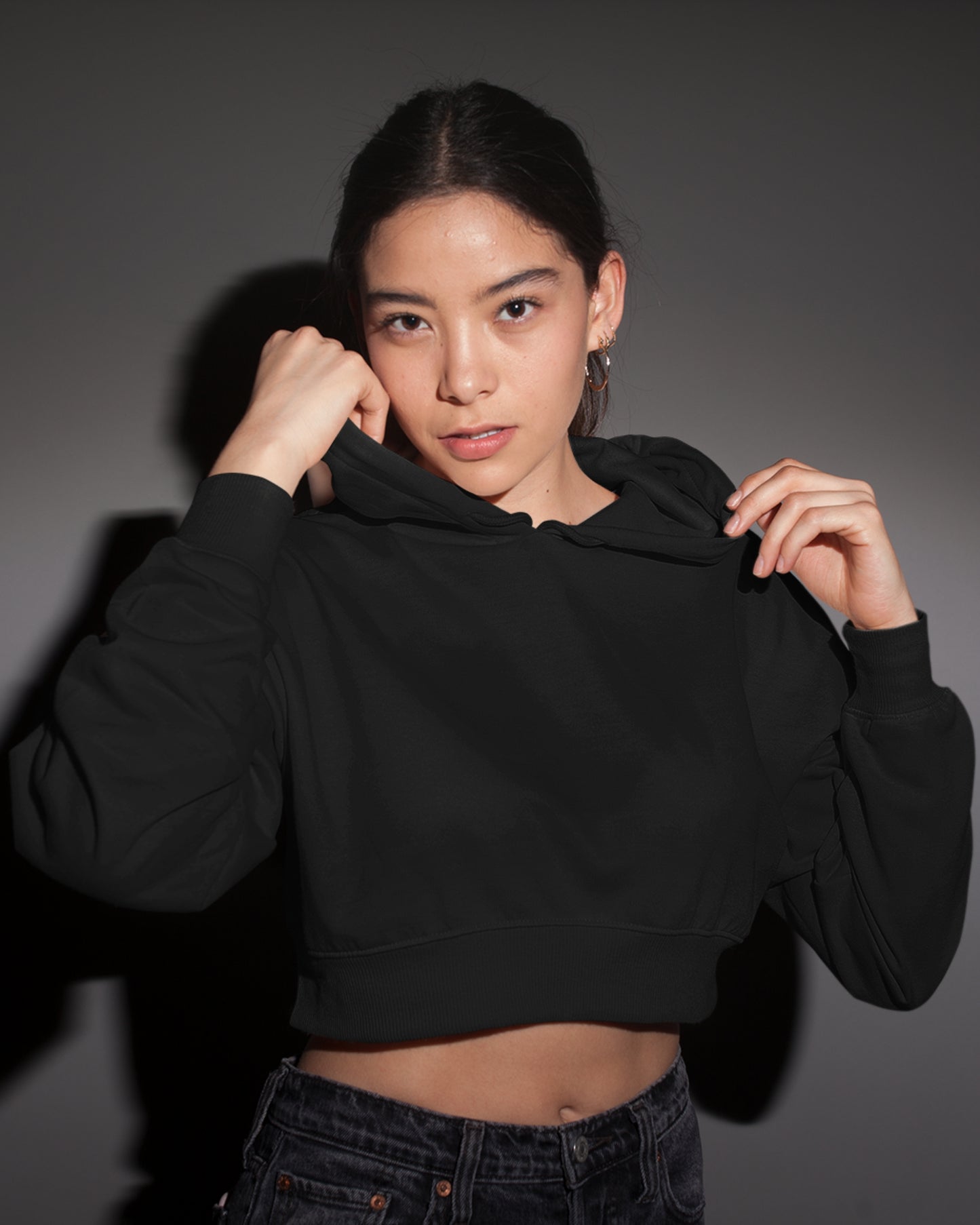 Women’s Cotton Crop Hoodie | Regular Fit | Long Sleeve | PLAIN