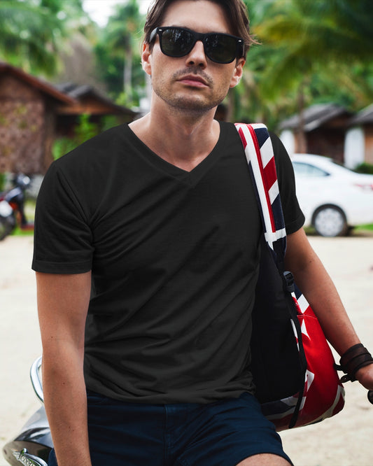 Men's V-Neck Cotton T-Shirt | Regular Fit | V Neck | Short Sleeve | PLAIN