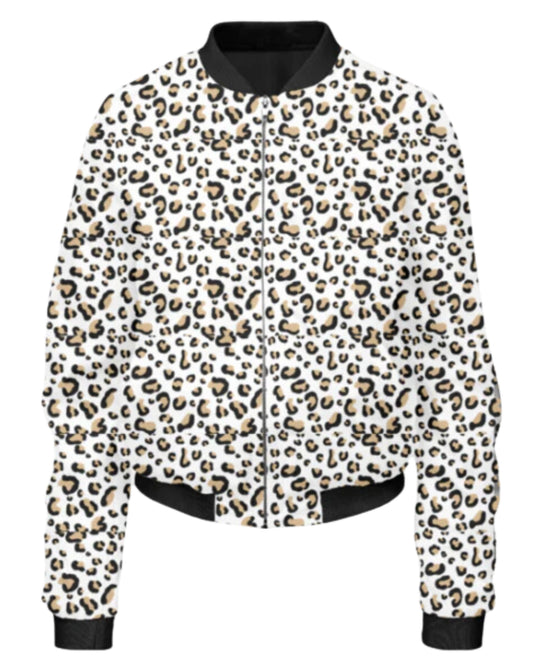 Women’s Polyester Bomber Jacket | Regular Fit | Zipper | Long Sleeve | LEOPARD PATTERN
