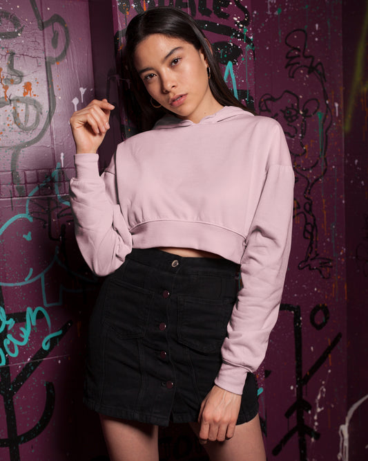 Women’s Cotton Crop Hoodie | Regular Fit | Long Sleeve | PLAIN